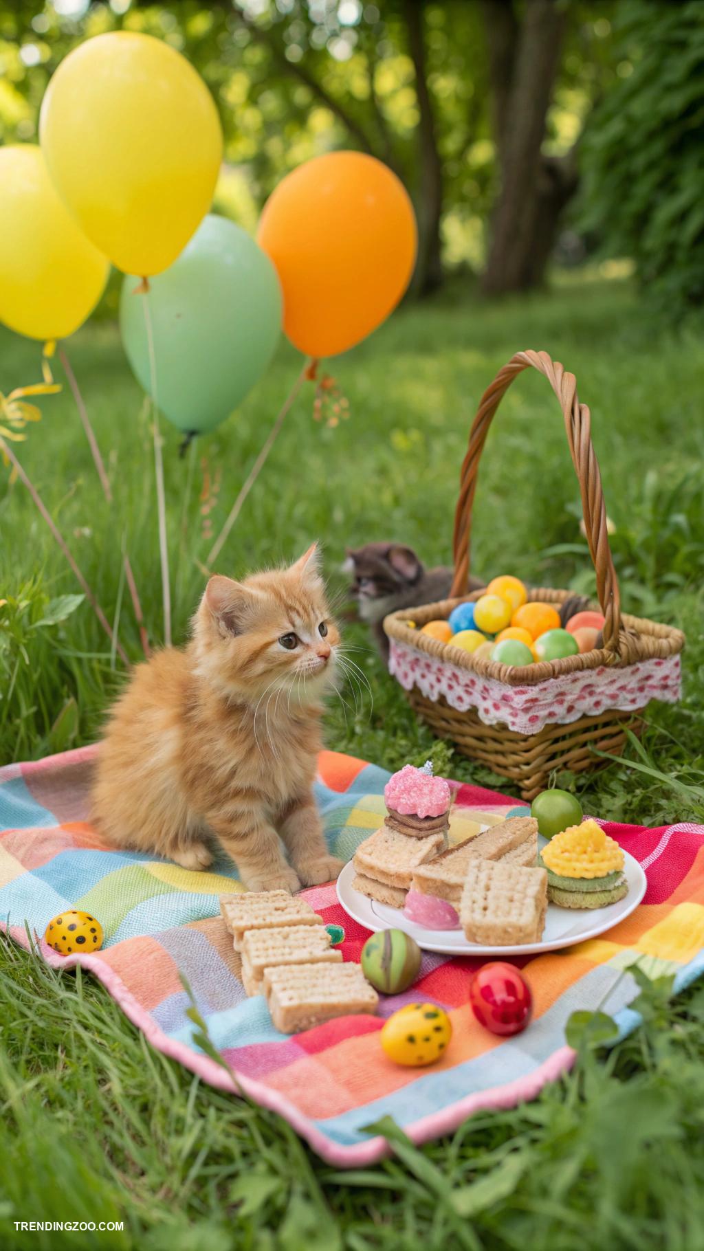 kitten set up ideas Kitten picnic with tiny sandwiches and toys