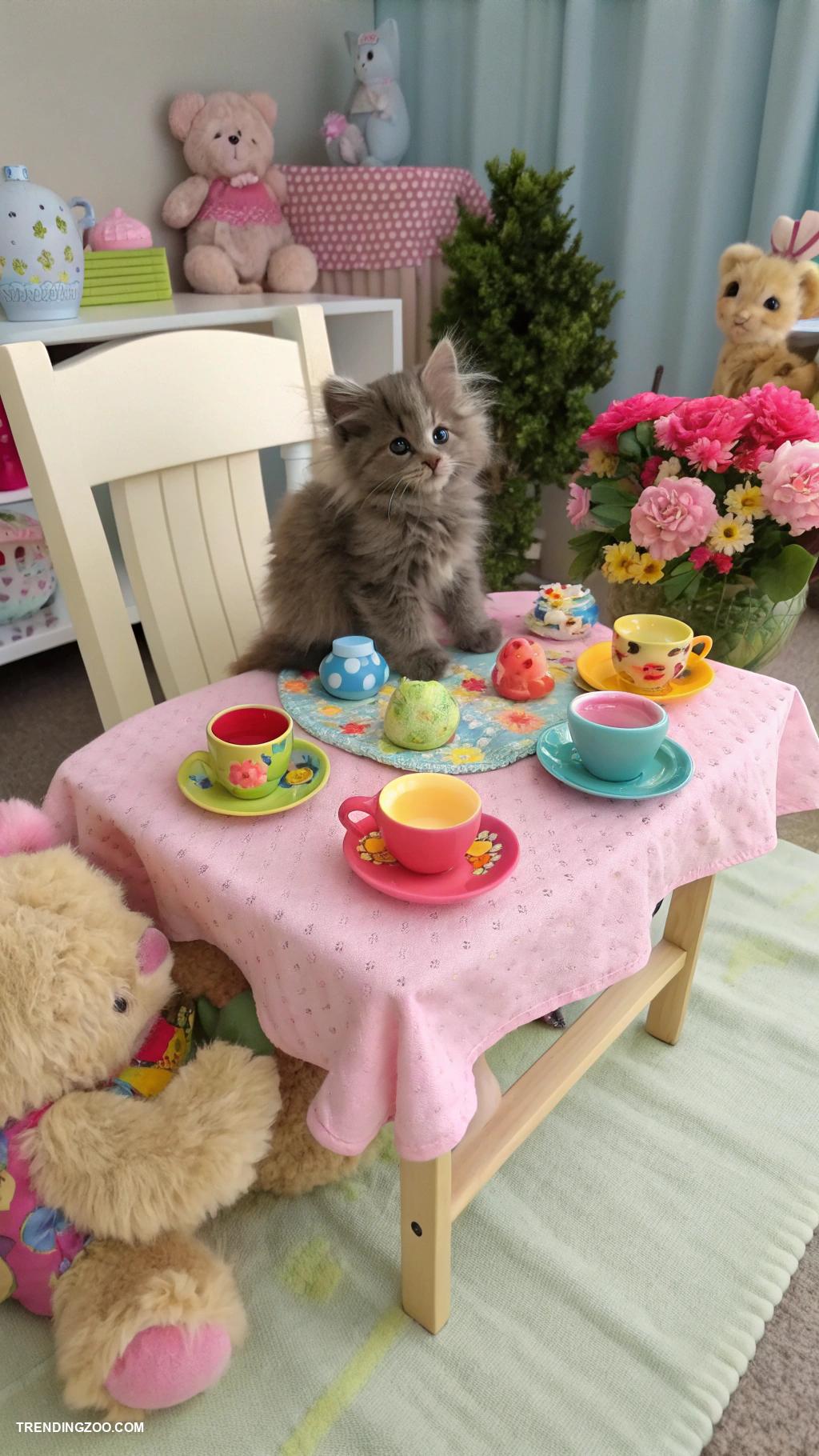 kitten set up ideas Kitten tea party with plush friends