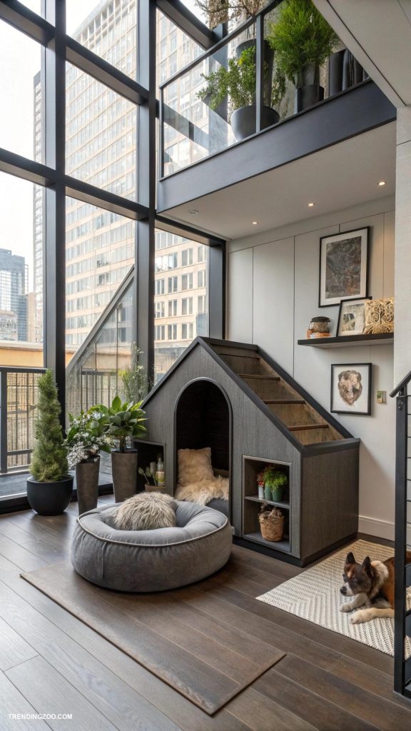 luxury dog house designs Chic urban loft with rooftop patio