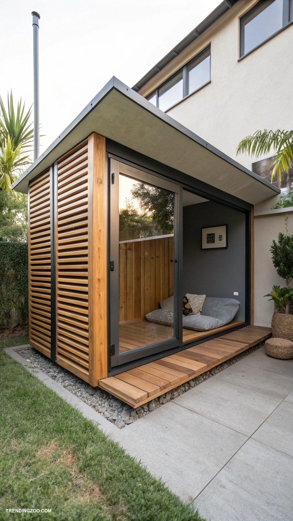 luxury dog house designs Modern minimalist glass and wood structure