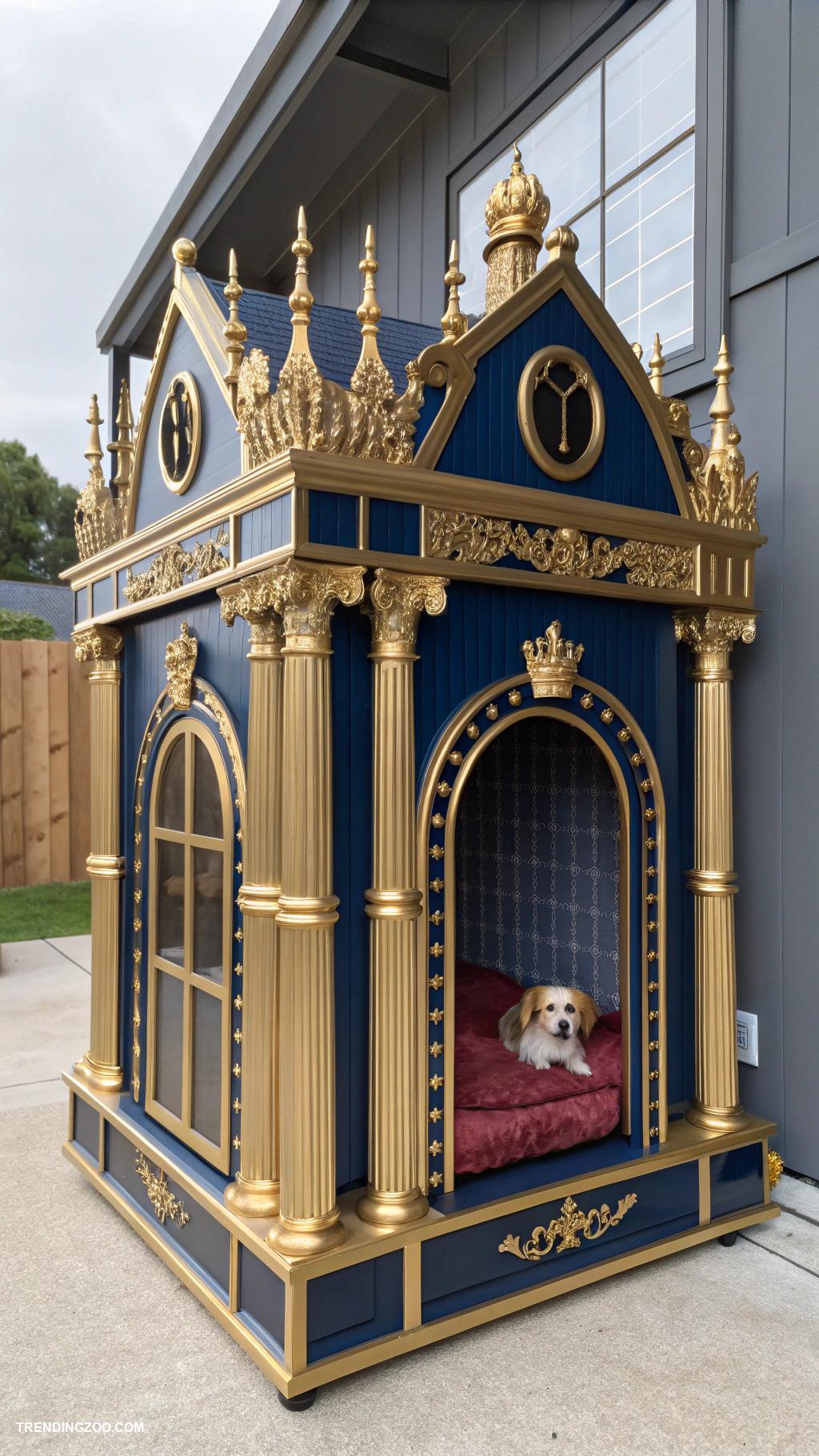 luxury dog house designs Royal palace theme with gold accents