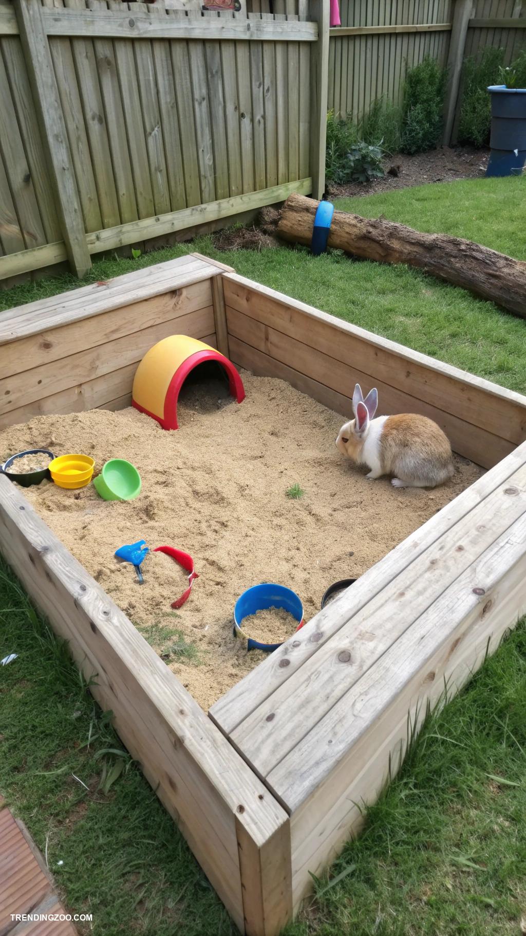 outdoor bunny habitat ideas Enclosed sandpit for digging fun