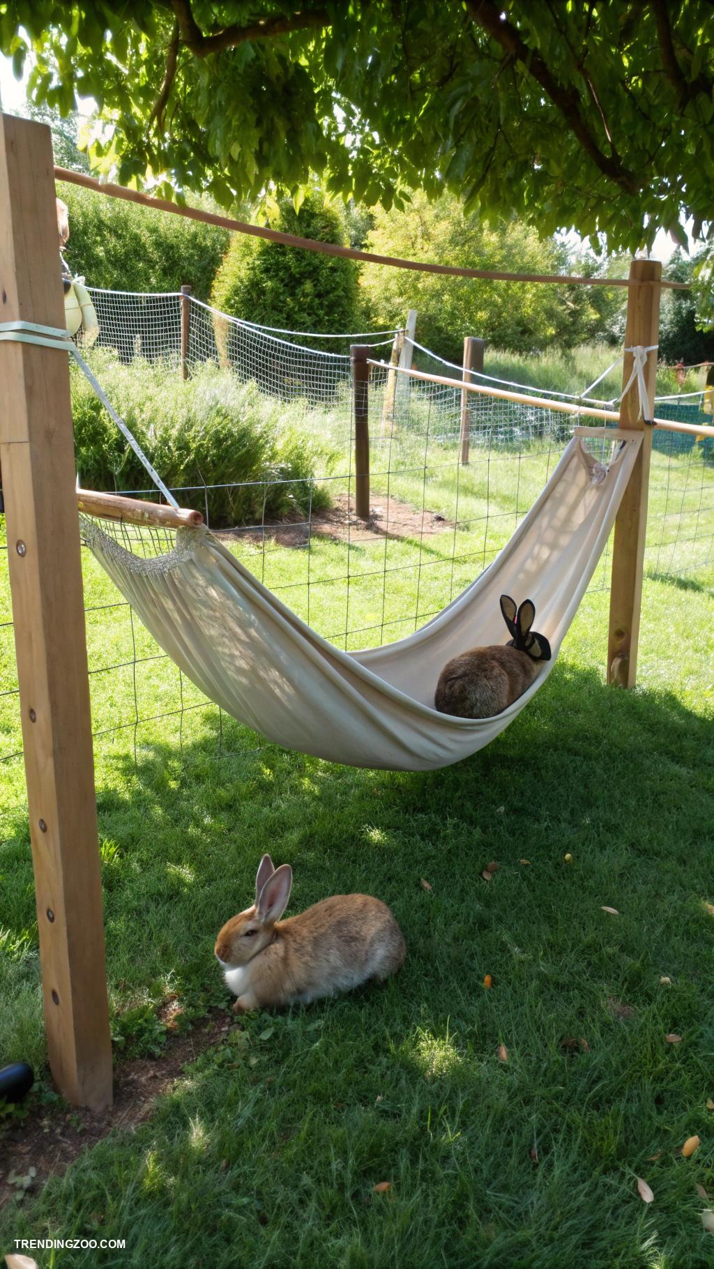 outdoor bunny habitat ideas Hammock style netting for lounging