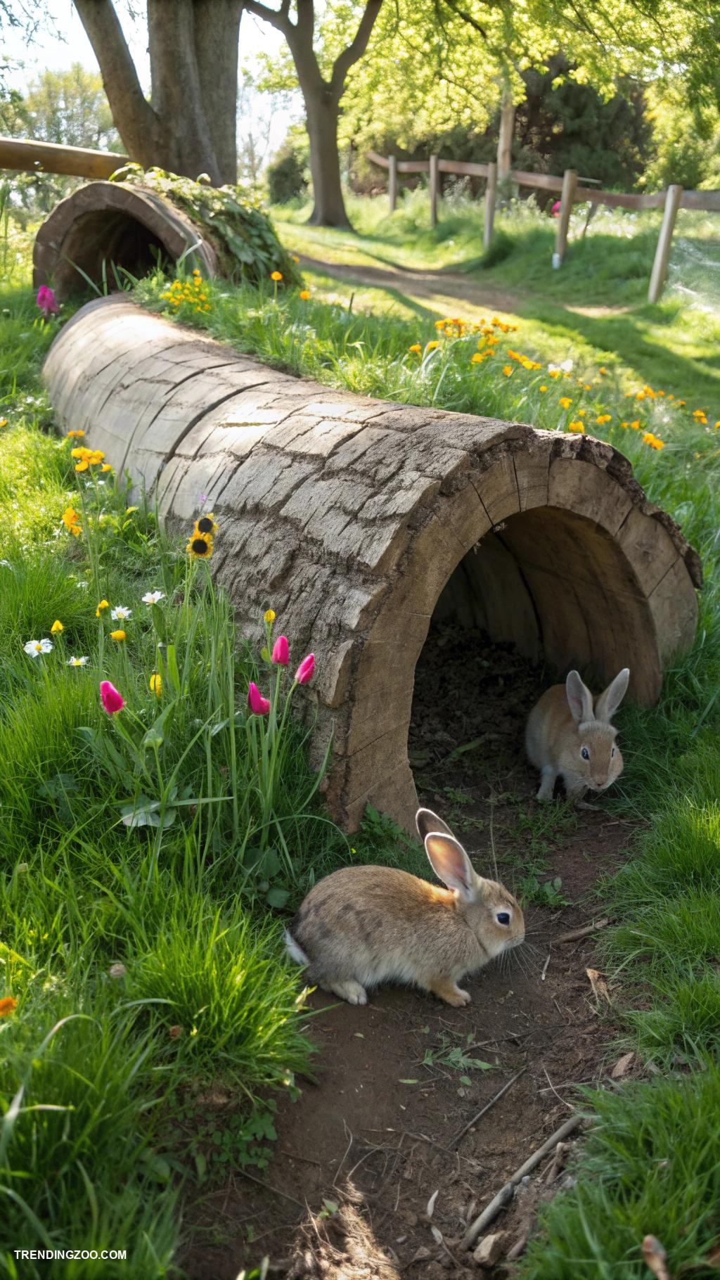 outdoor bunny habitat ideas Natural log tunnels for hiding