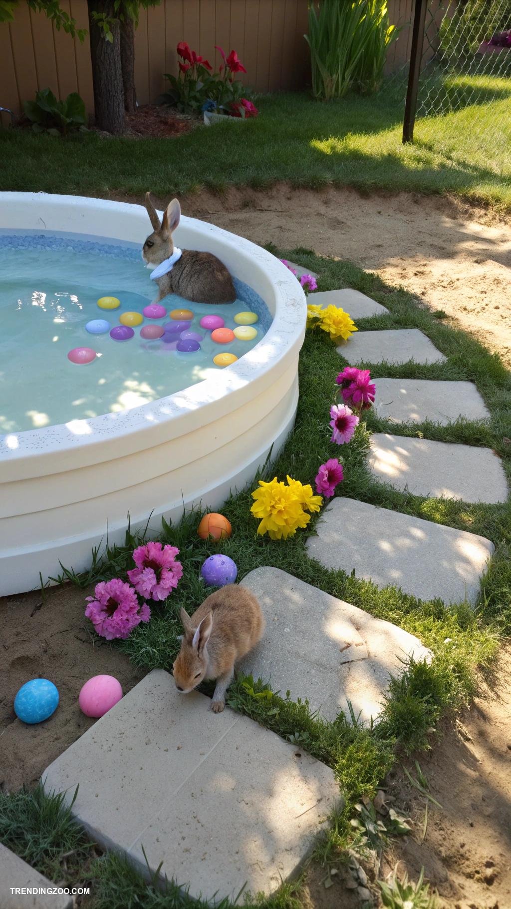 outdoor bunny habitat ideas Seasonal pool for cooling off