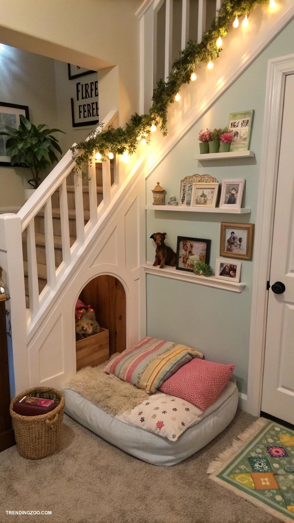 pet areas in house Under stair pet nook with cozy blankets