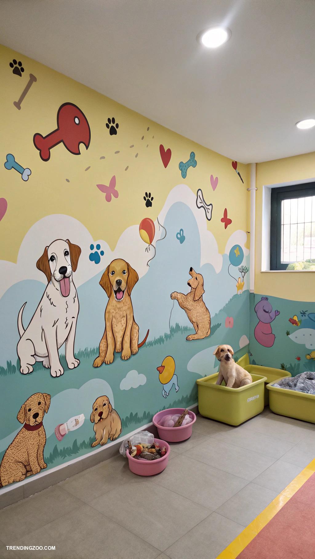 puppy room ideas Colorful wall murals of playful puppies