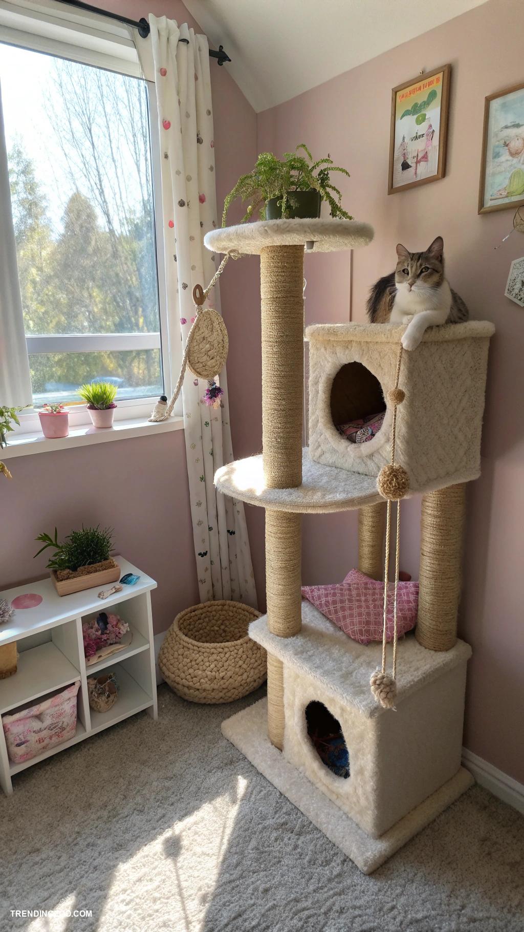 small cat friendly bedroom ideas Corner cat castle with scratching posts