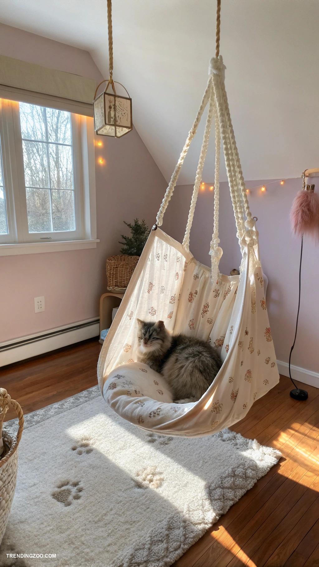 small cat friendly bedroom ideas Hammock chair for cozy cat naps