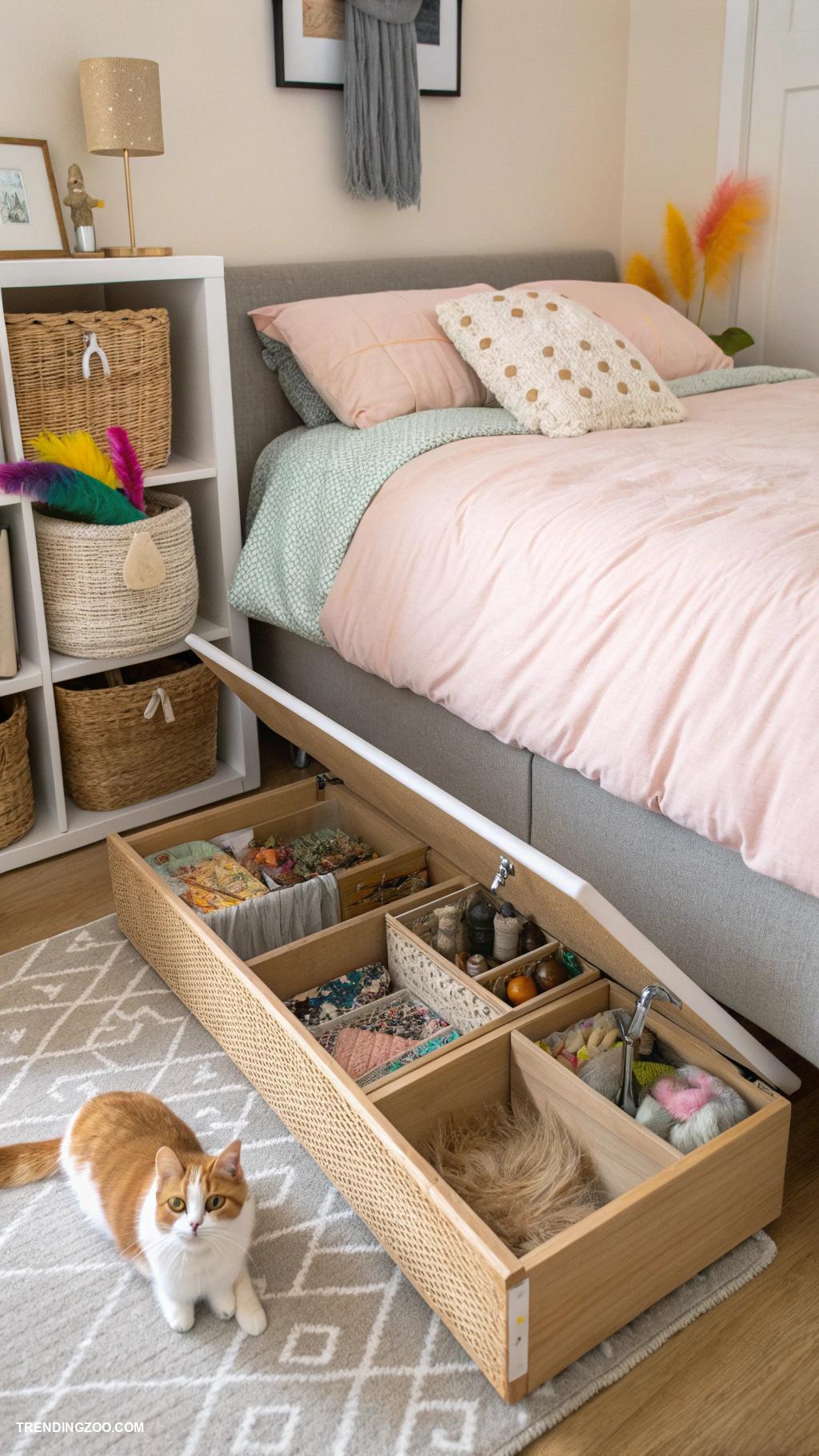 small cat friendly bedroom ideas Under bed storage for hiding and playing