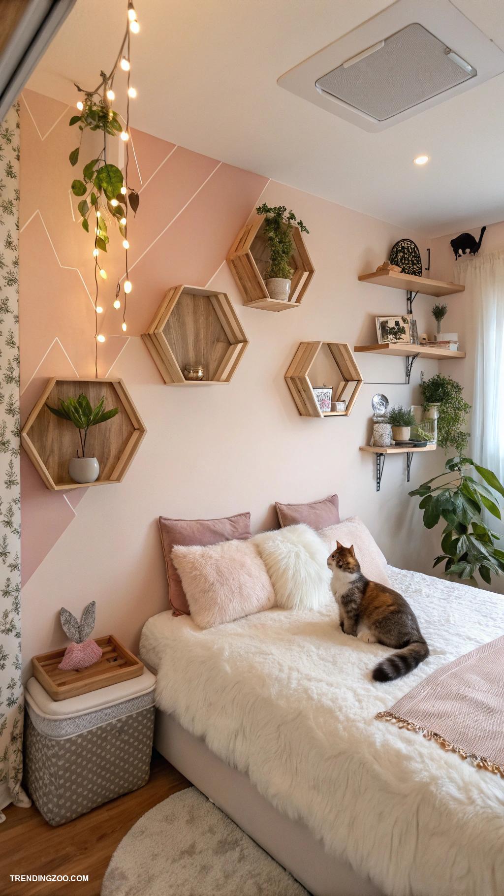 small cat friendly bedroom ideas Wall shelves for climbing and lounging