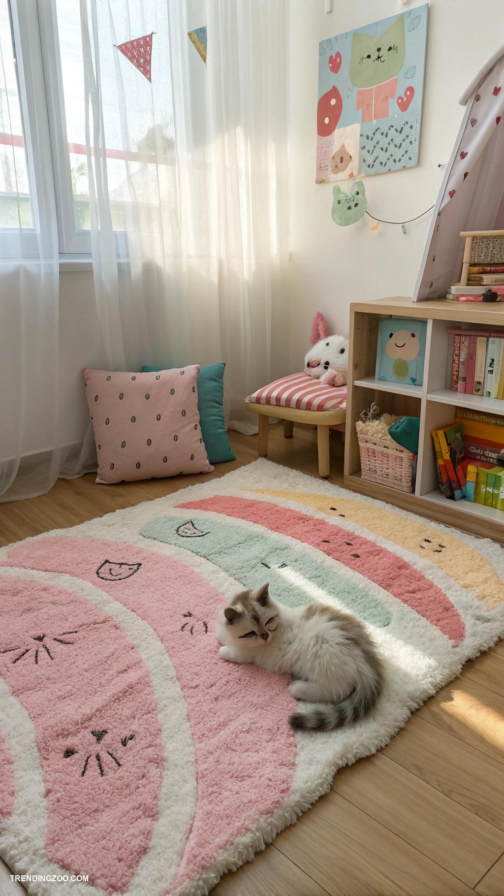 cat bedroom ideas for kids Soft rug in the shape of a cat