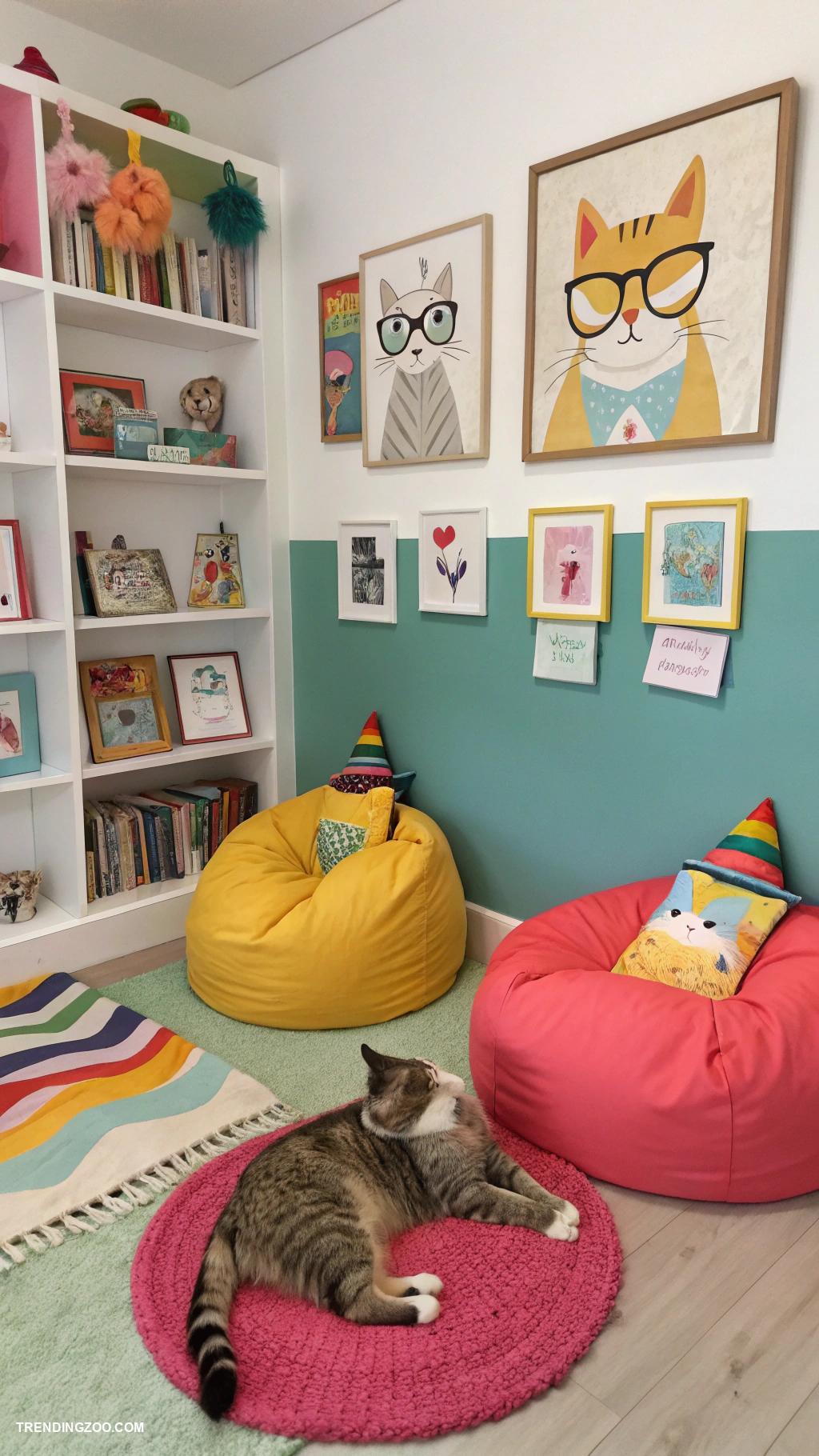 cat bedroom ideas for kids Whimsical cat art gallery on walls