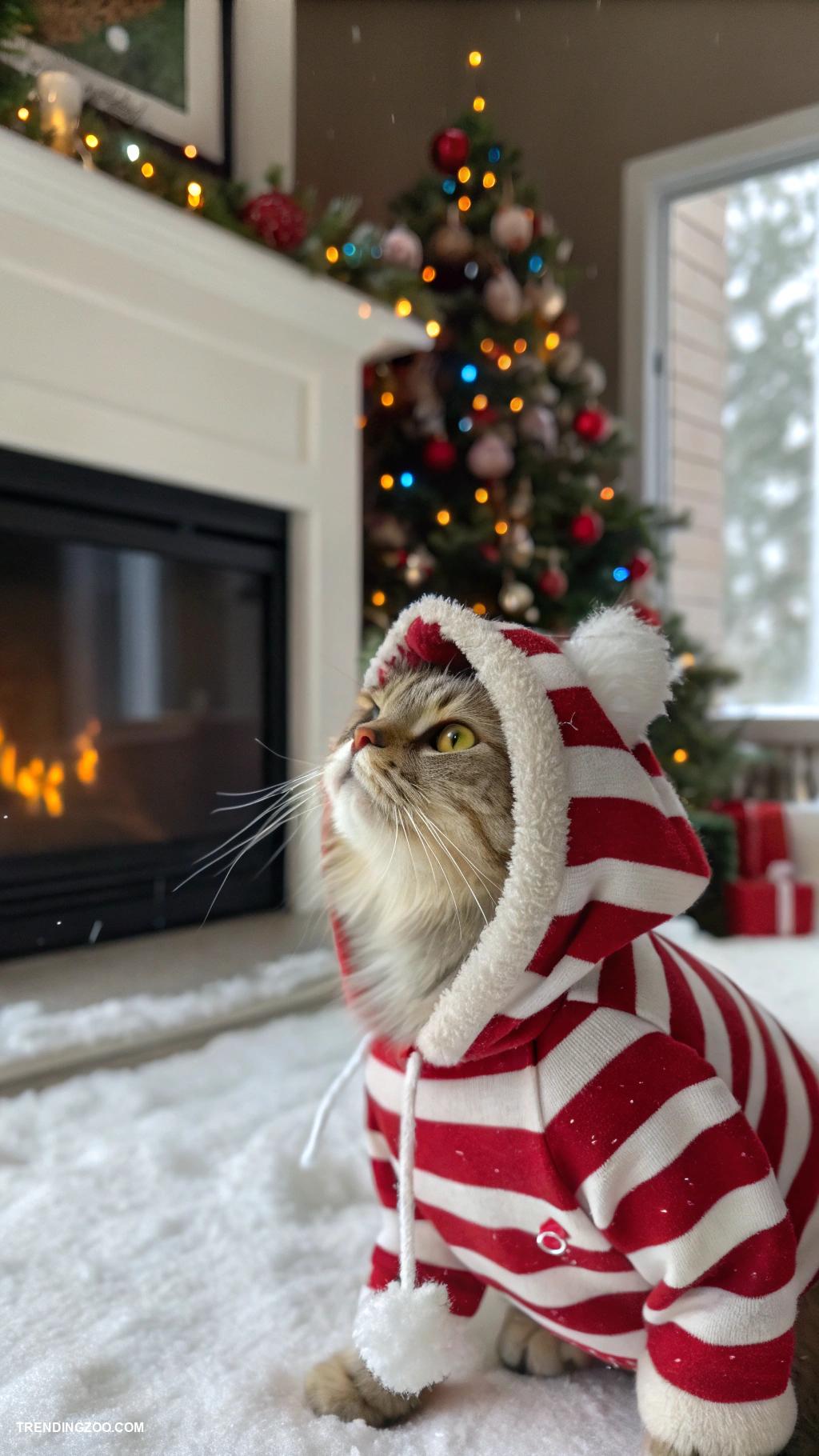 christmas cat outfits Candy cane striped hoodie