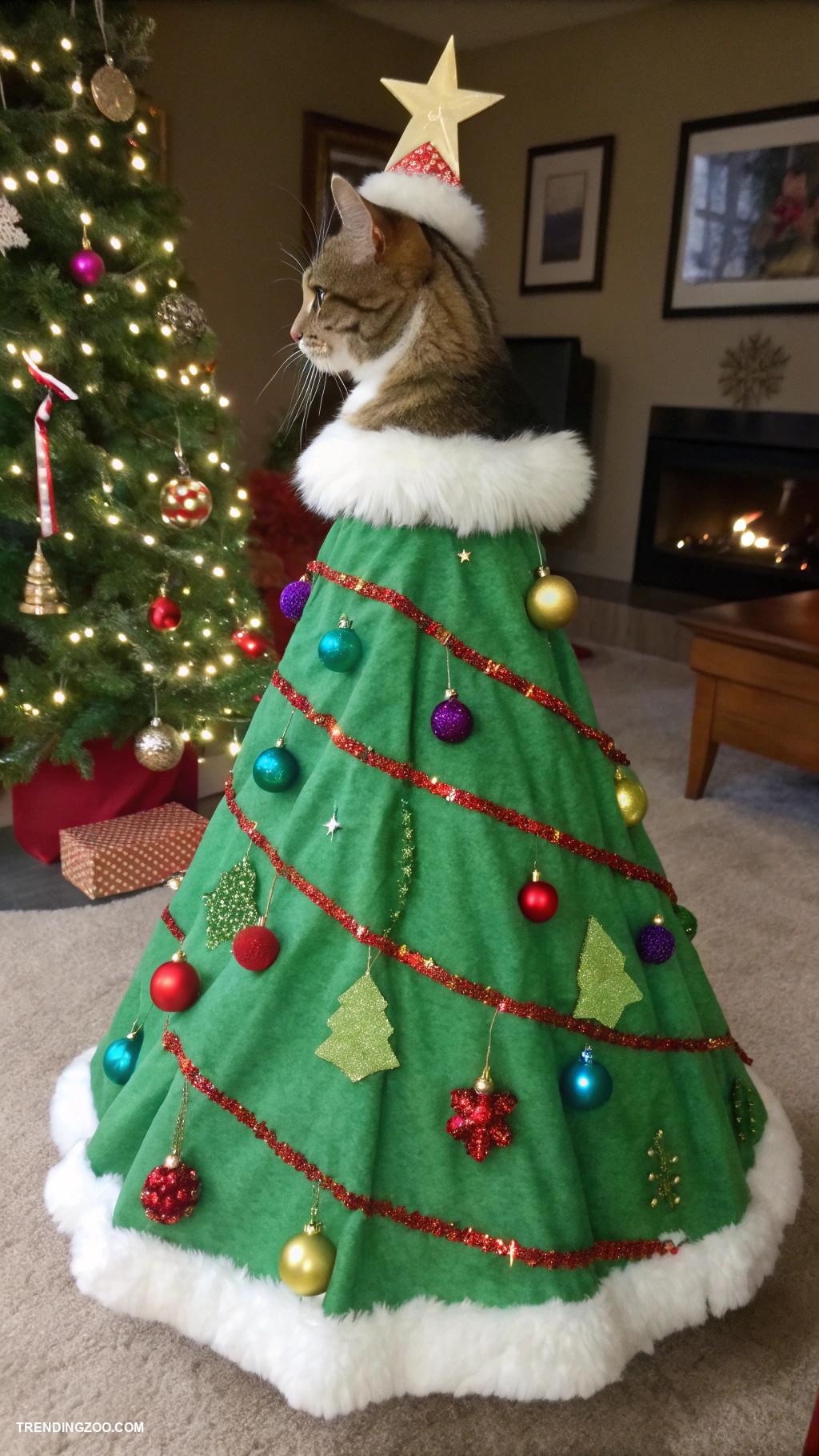 christmas cat outfits Christmas tree dress with ornaments