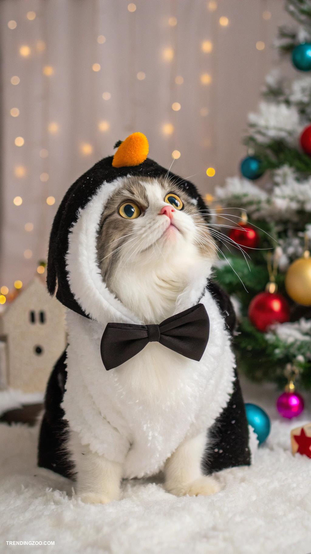 christmas cat outfits Penguin costume with bowtie