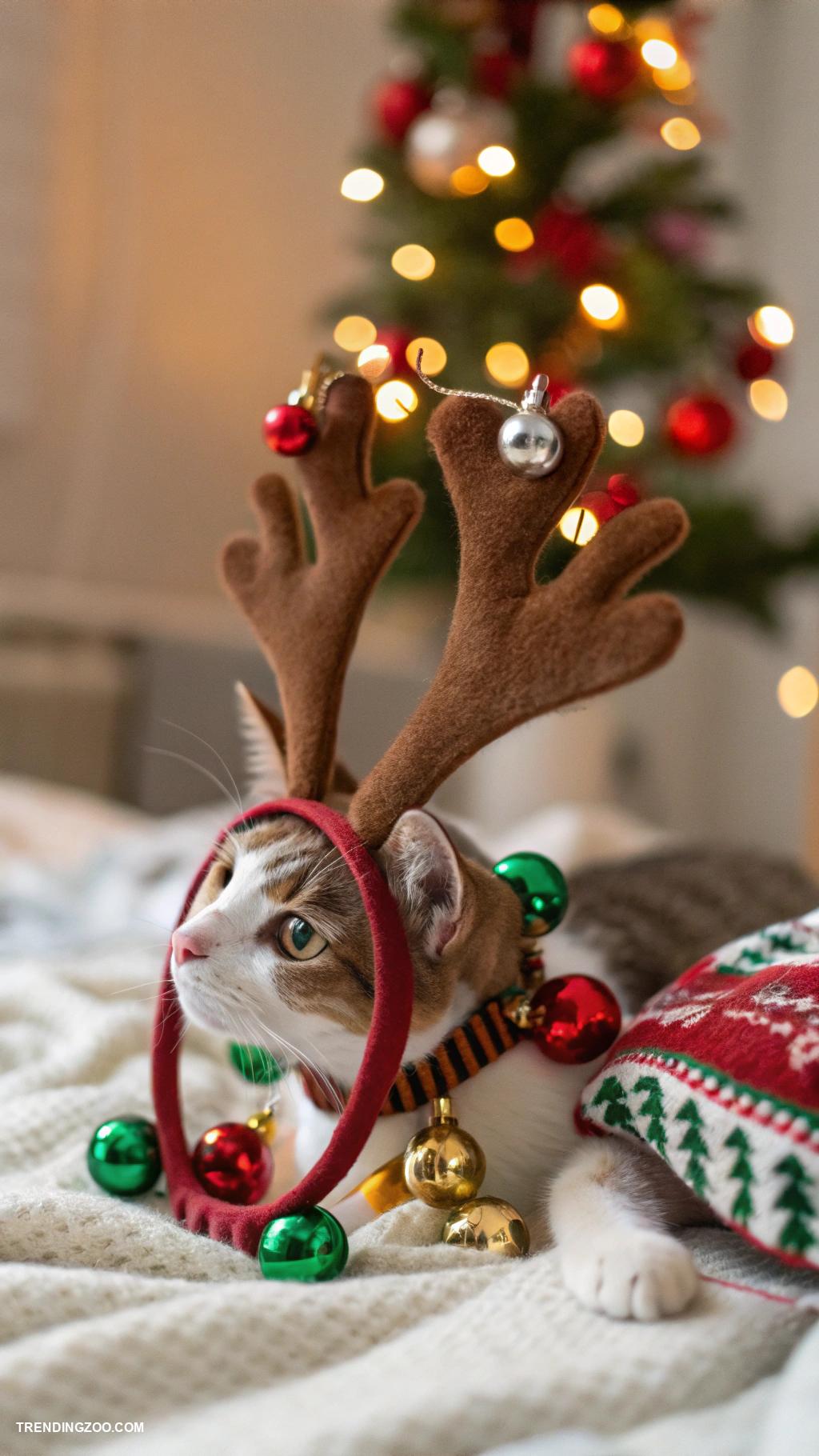 christmas cat outfits Reindeer antlers with jingle bells