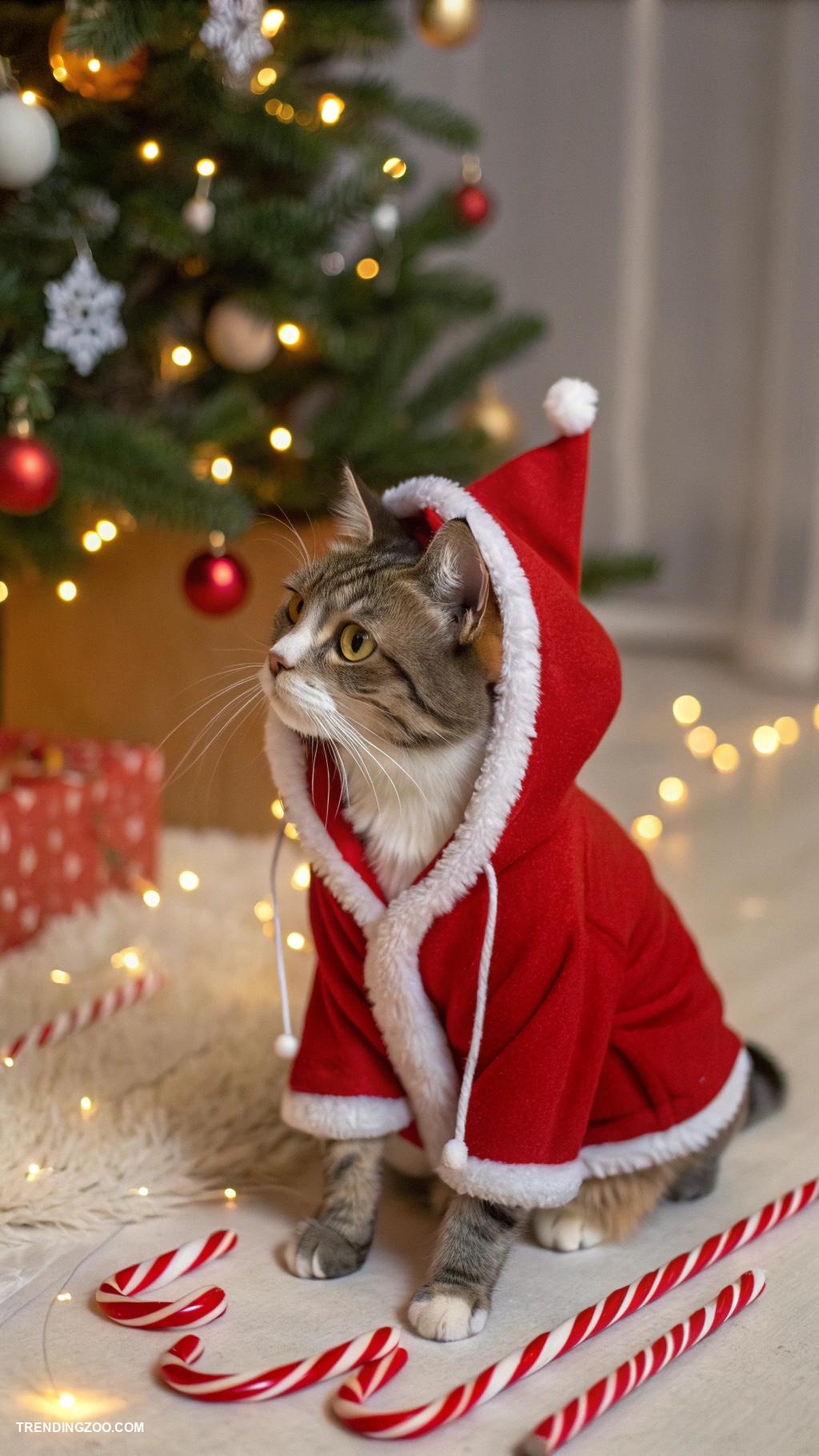 christmas cat outfits Santa suit with fluffy trim