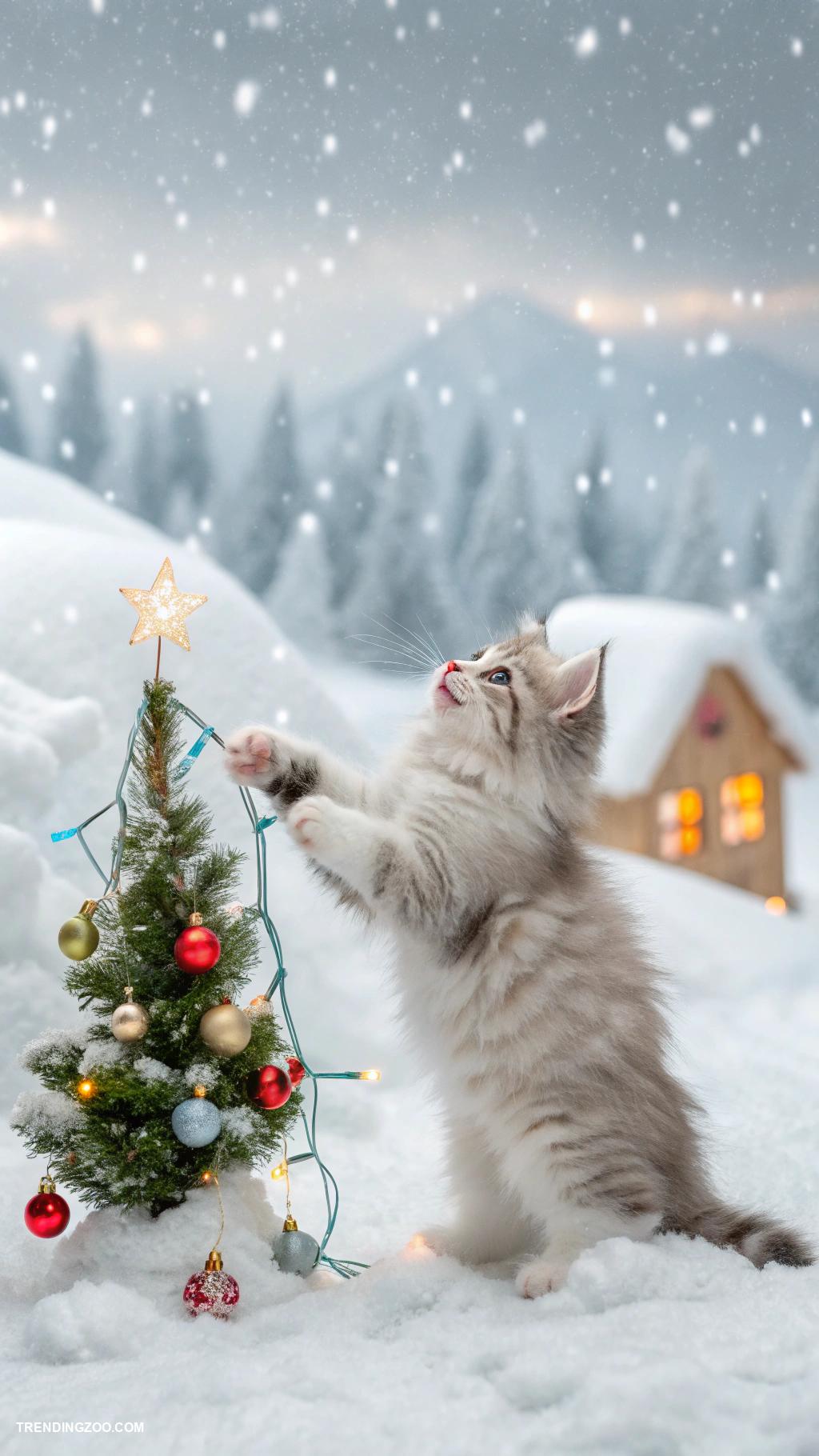 christmas kittens Kittens playing in a snow like environment