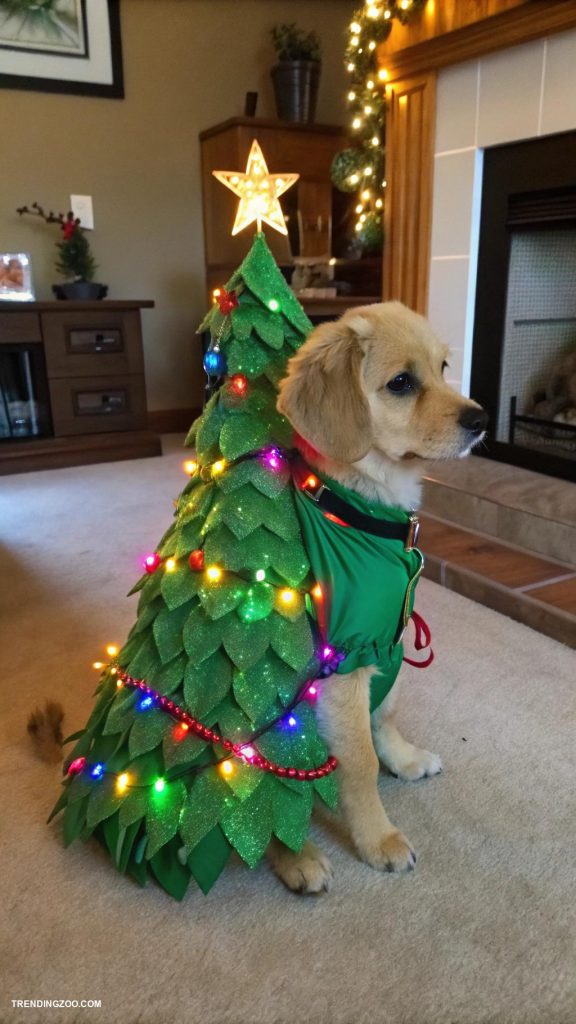 christmas puppy outfits Christmas tree costume with lights
