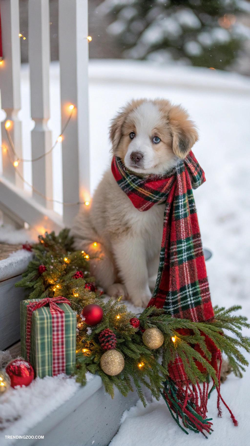 christmas puppy outfits Festive plaid scarf for stylish look