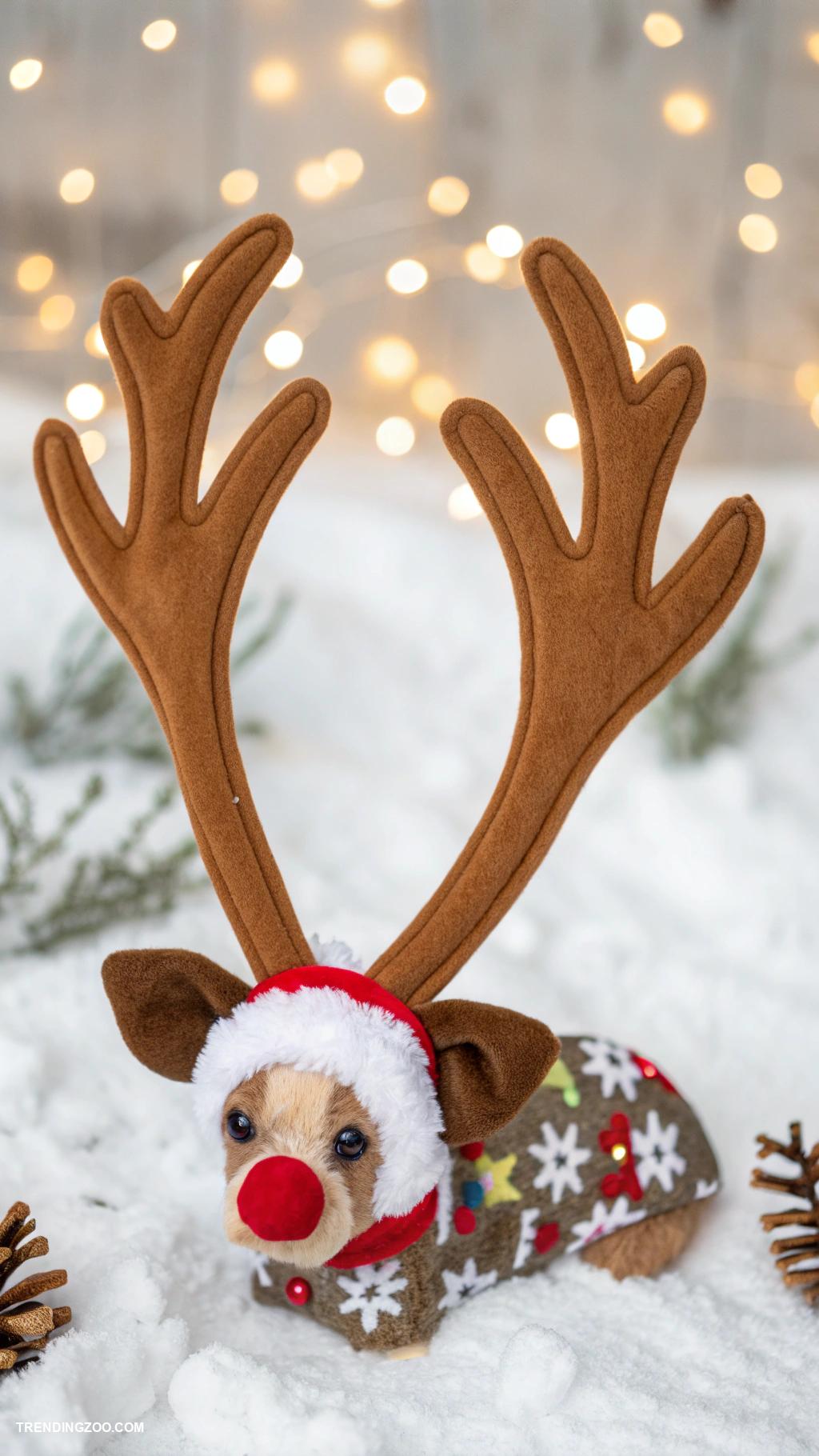 christmas puppy outfits Reindeer antlers with matching red nose