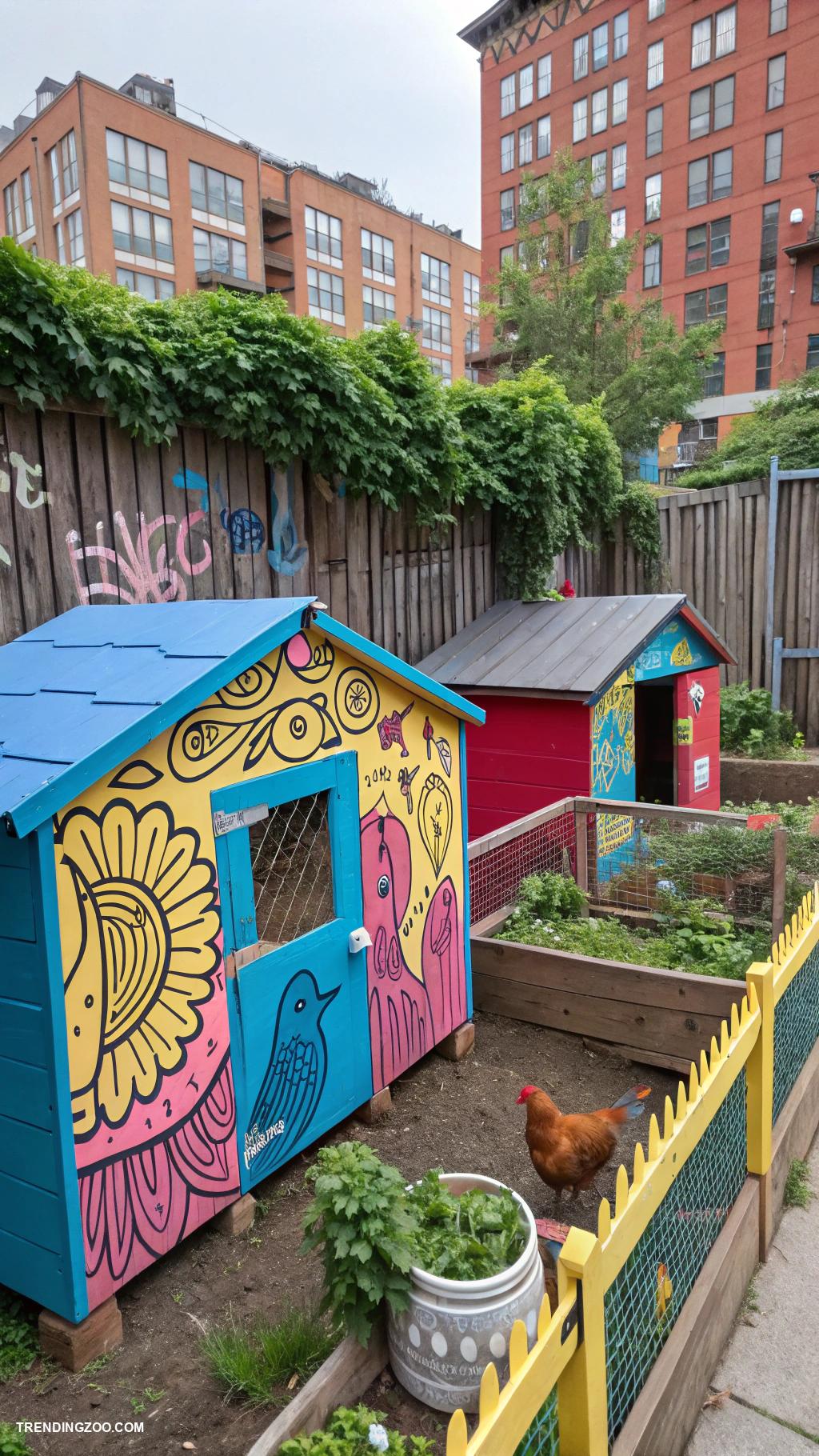 colorful chicken coops Funky graffiti design for urban chicken habitat