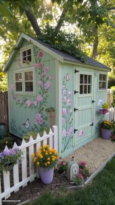 colorful chicken coops Pastel painted coop with flower decor