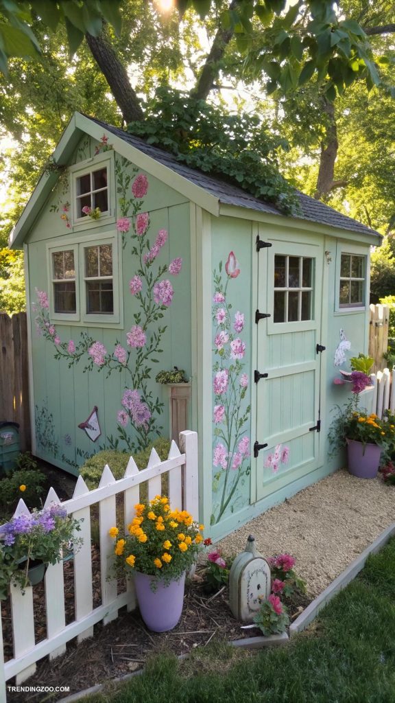 colorful chicken coops Pastel painted coop with flower decor