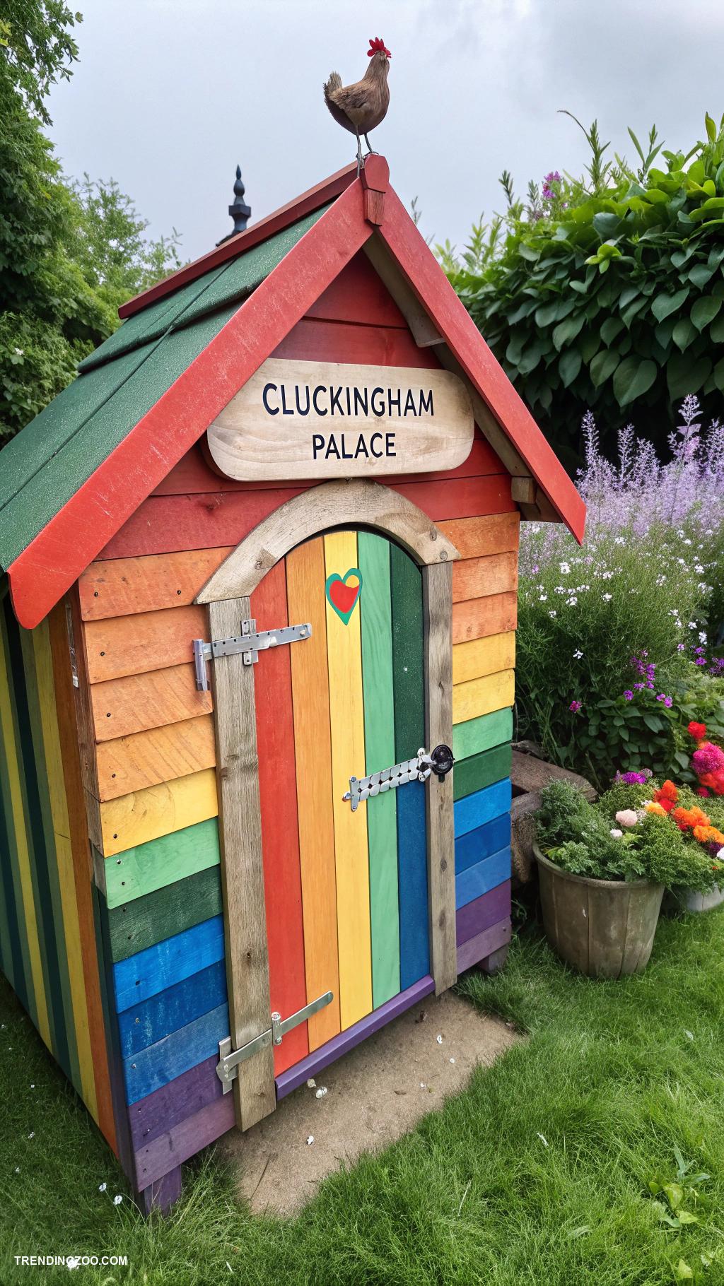 colorful chicken coops Rainbow striped wooden chicken coop design
