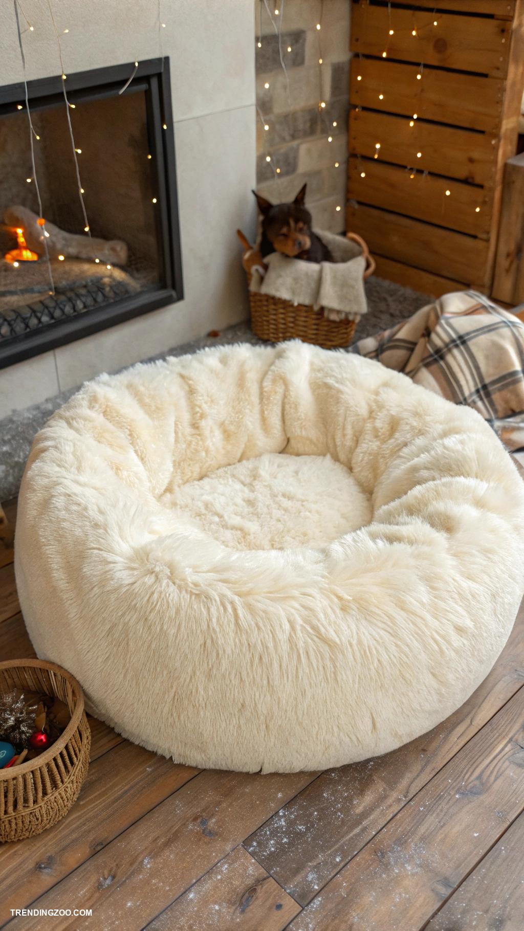 cozy winter dog beds Plush faux fur round bed