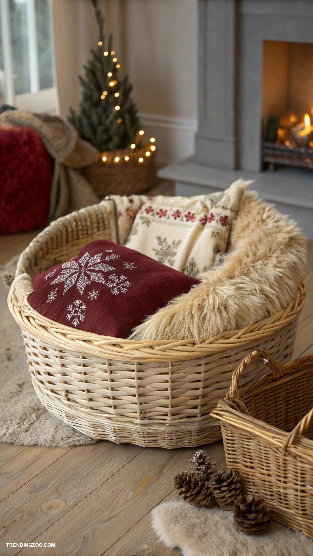 cozy winter dog beds Woven basket bed with cushion