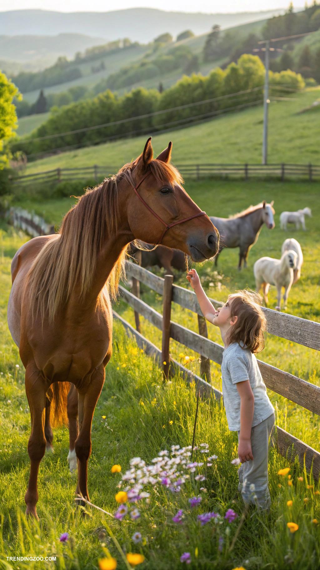 cute farm animals Friendly horses for riding and bonding