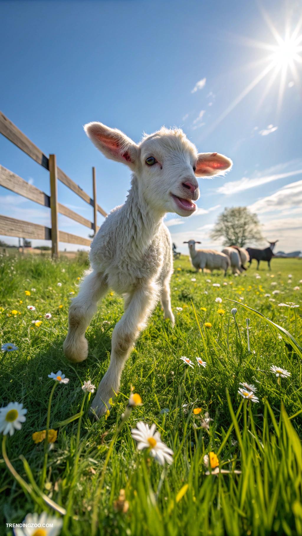 cute farm animals Playful lambs frolicking in the field