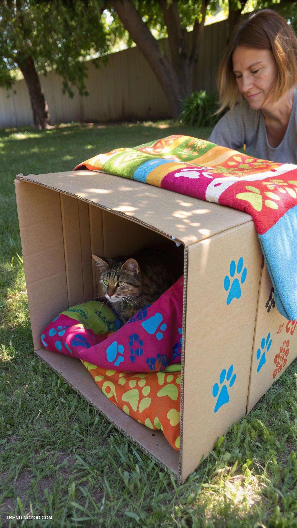 diy insulated cat house Cardboard box lined with thermal blankets