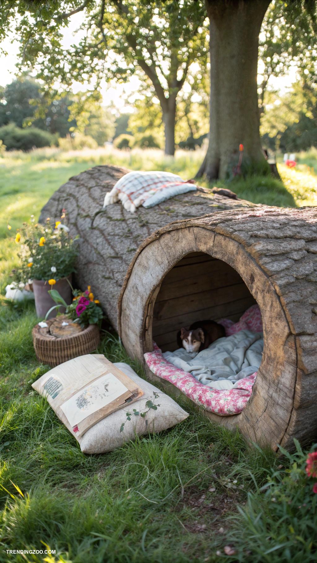 diy insulated cat house Hollowed log with a warm sleeping area