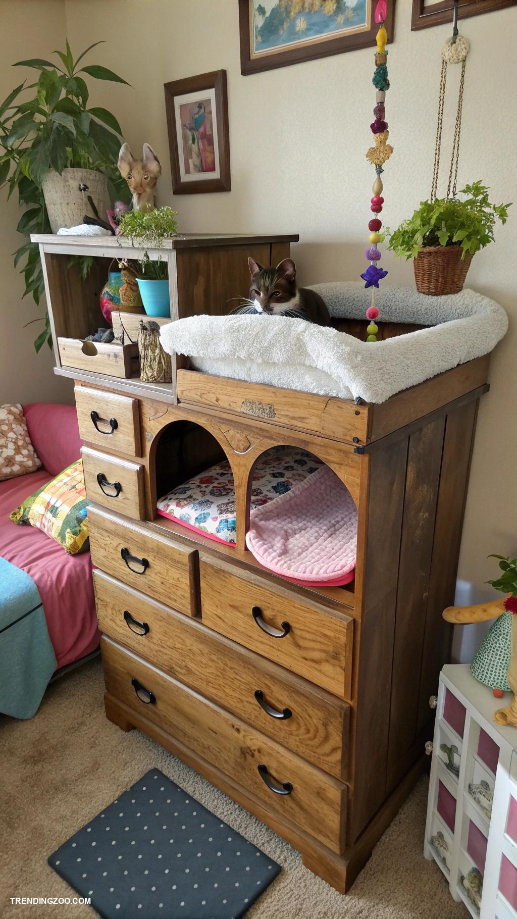 diy insulated cat house Old dresser transformed into a cat mansion