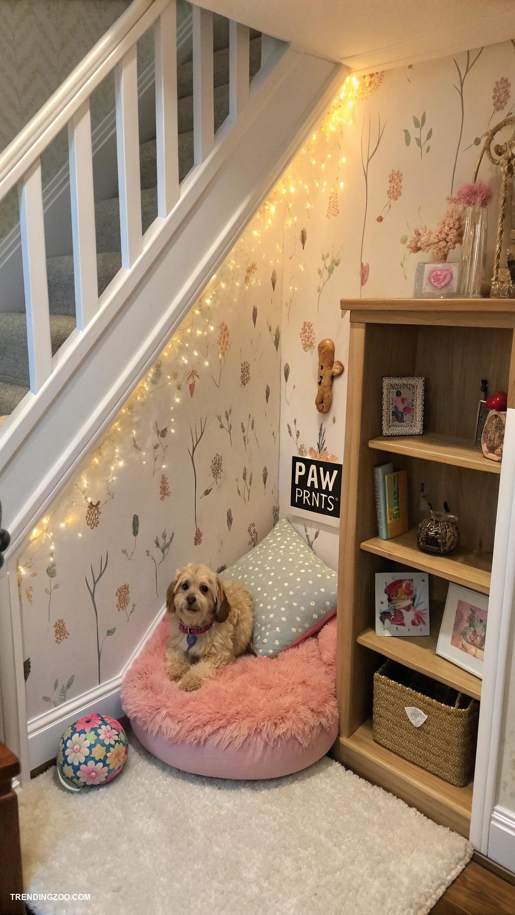 dog bed under stairs Cozy cushion nook for small dogs