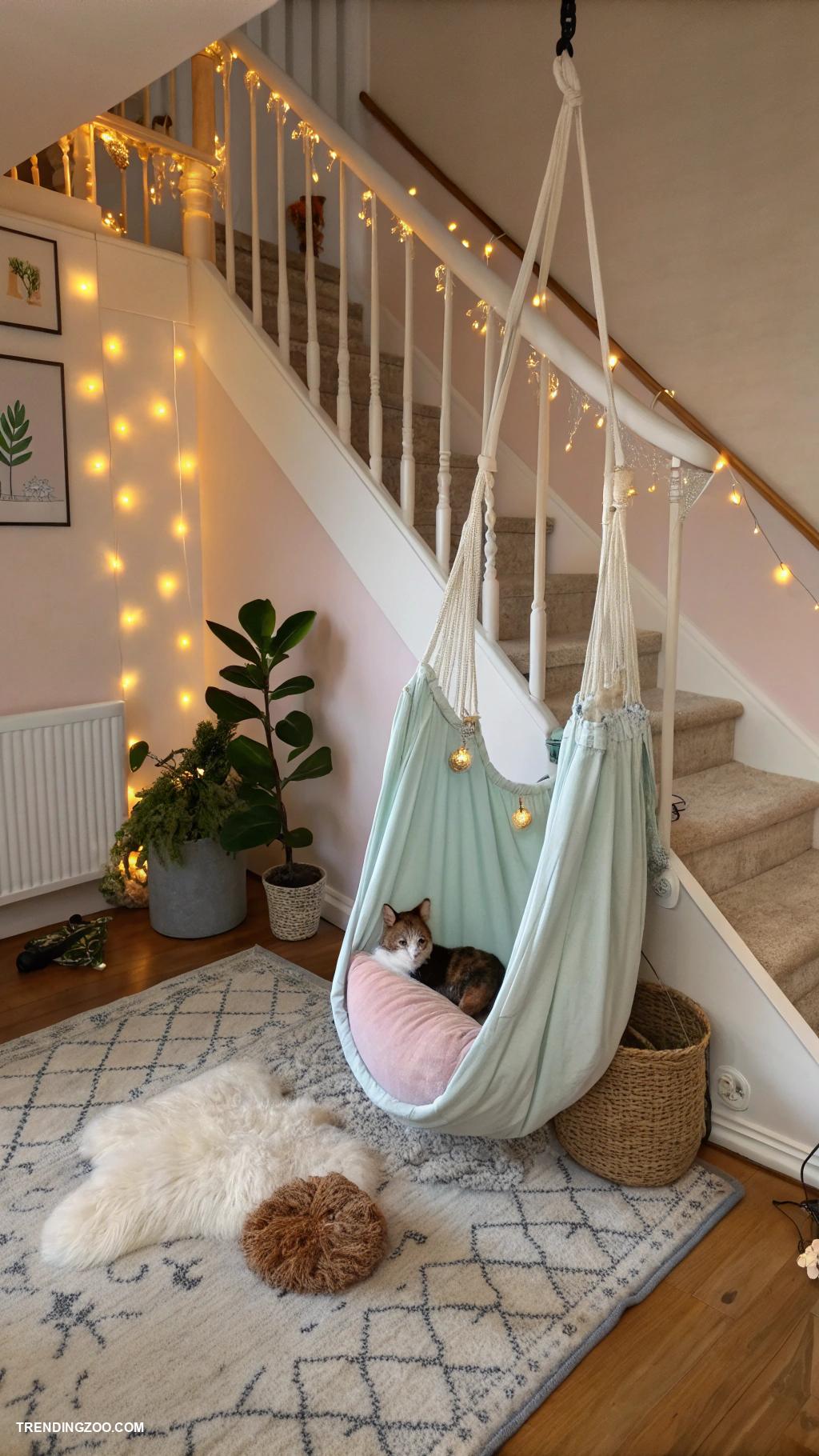 dog bed under stairs Hanging hammock for feline friends