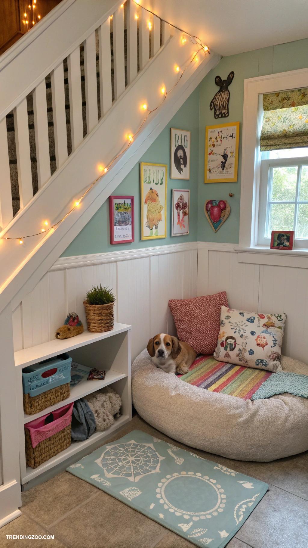 dog bed under stairs Transform shoebox area into dog retreat