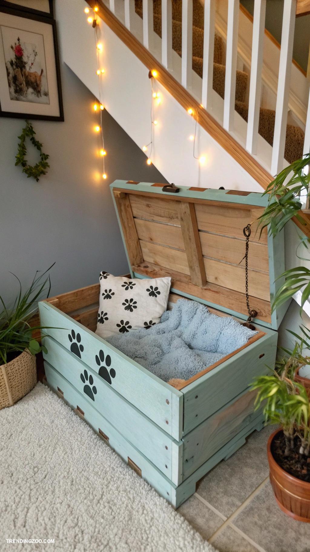 dog bed under stairs Upcycled furniture turned pet bed