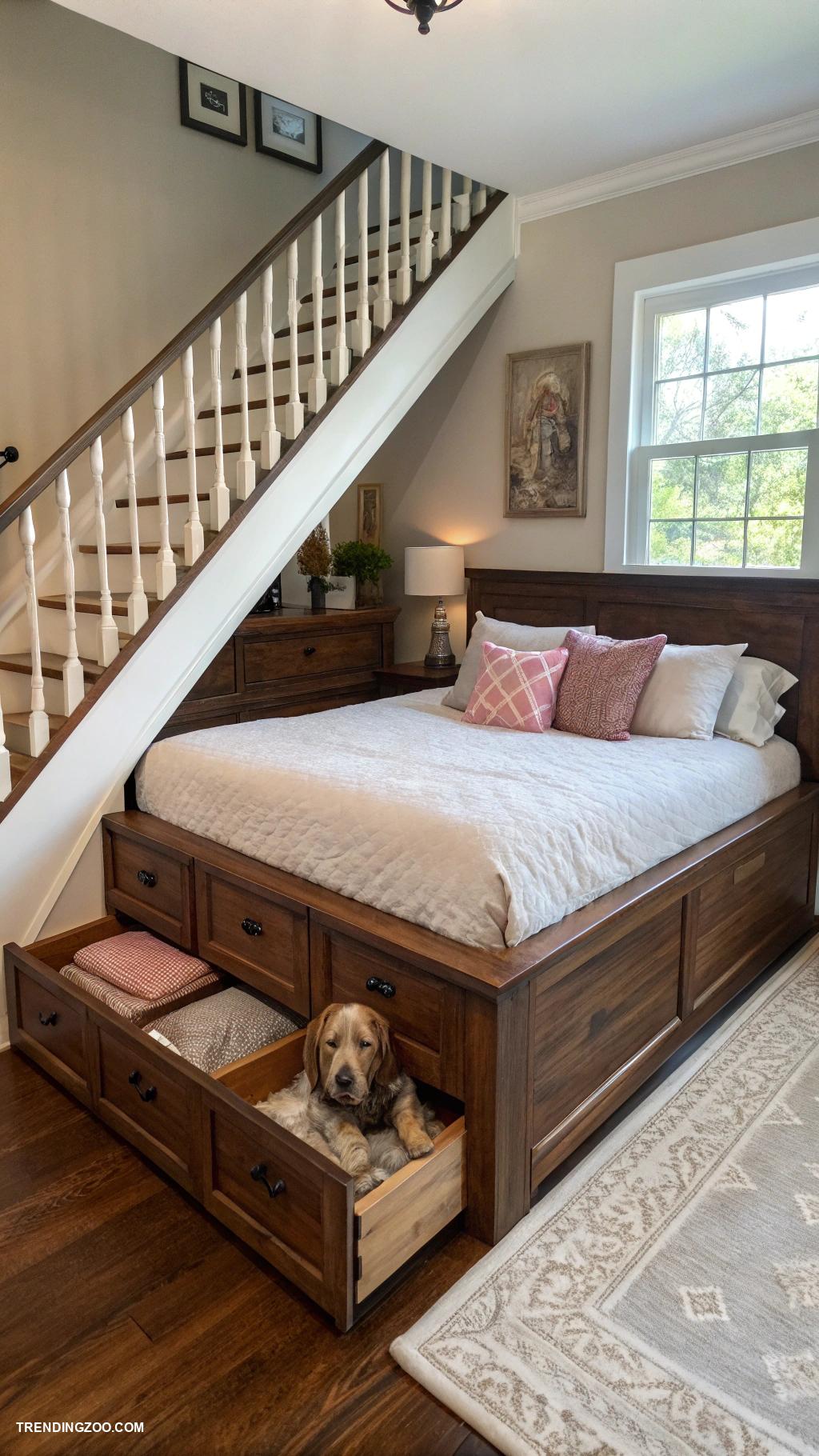 dog bed under stairs Wooden platform bed with storage