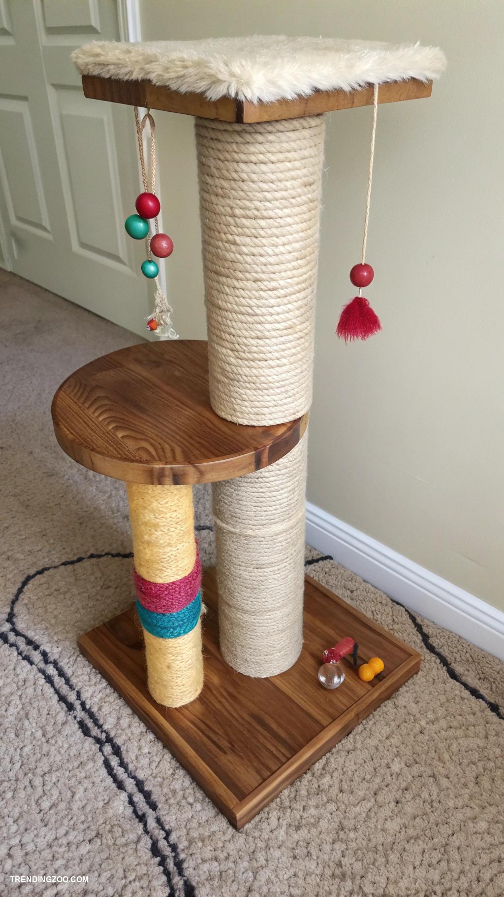 indoor cat playground ideas DIY scratching posts with various textures