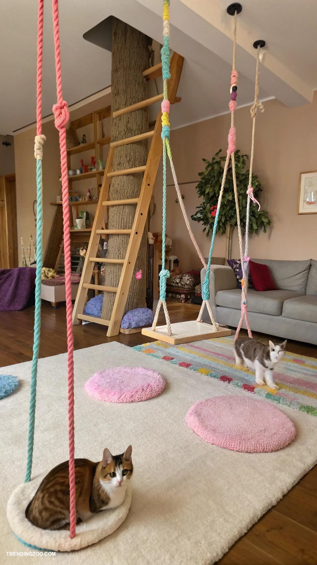indoor cat playground ideas Hanging ropes for swinging fun
