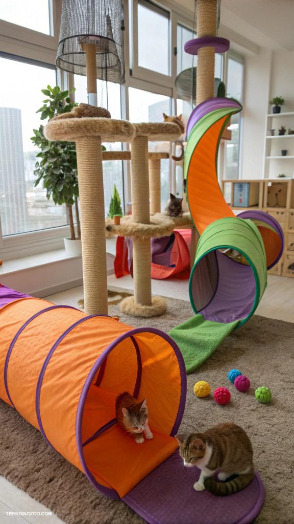 indoor cat playground ideas Tunnels for hiding and chasing