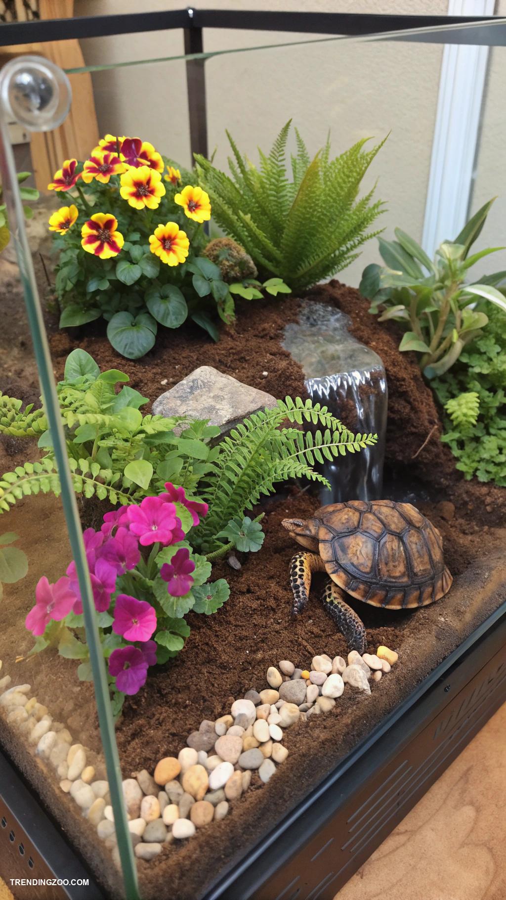 turtle terrarium ideas Colorful floral garden setup