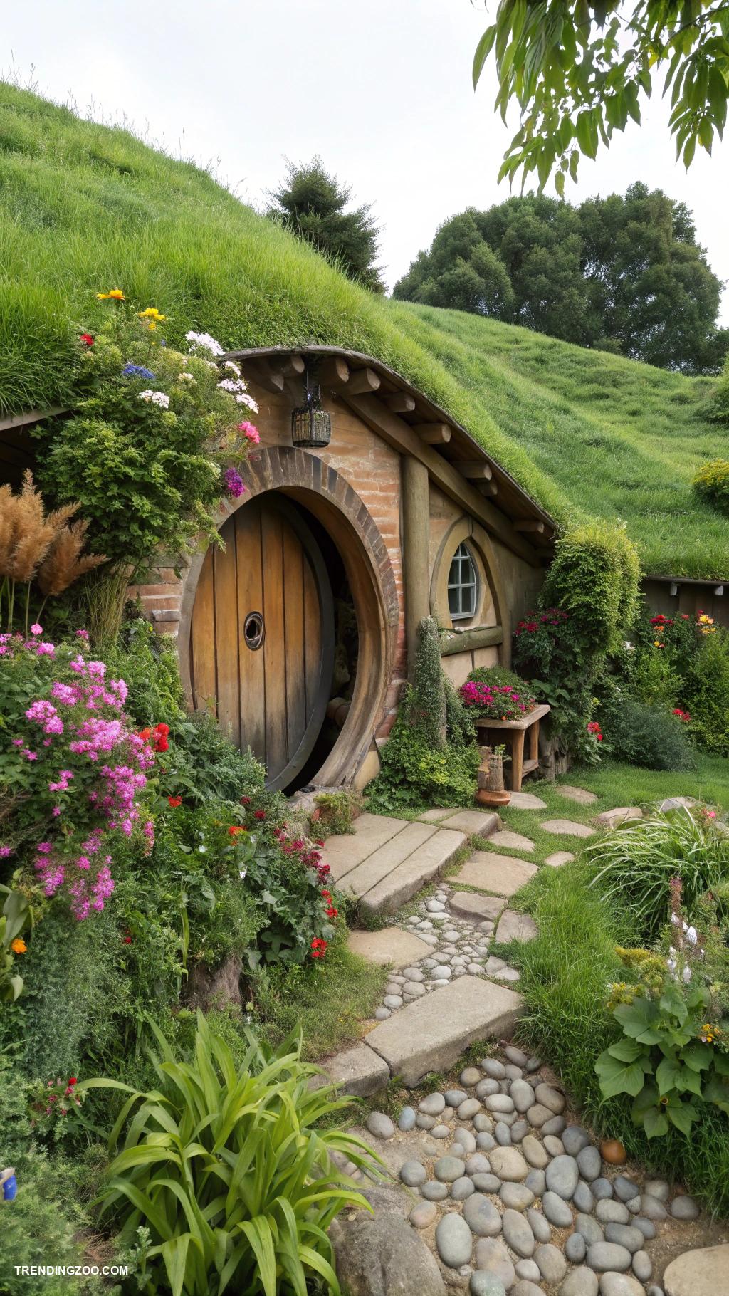 turtle terrarium ideas Hobbit hole scene with greenery and rocks