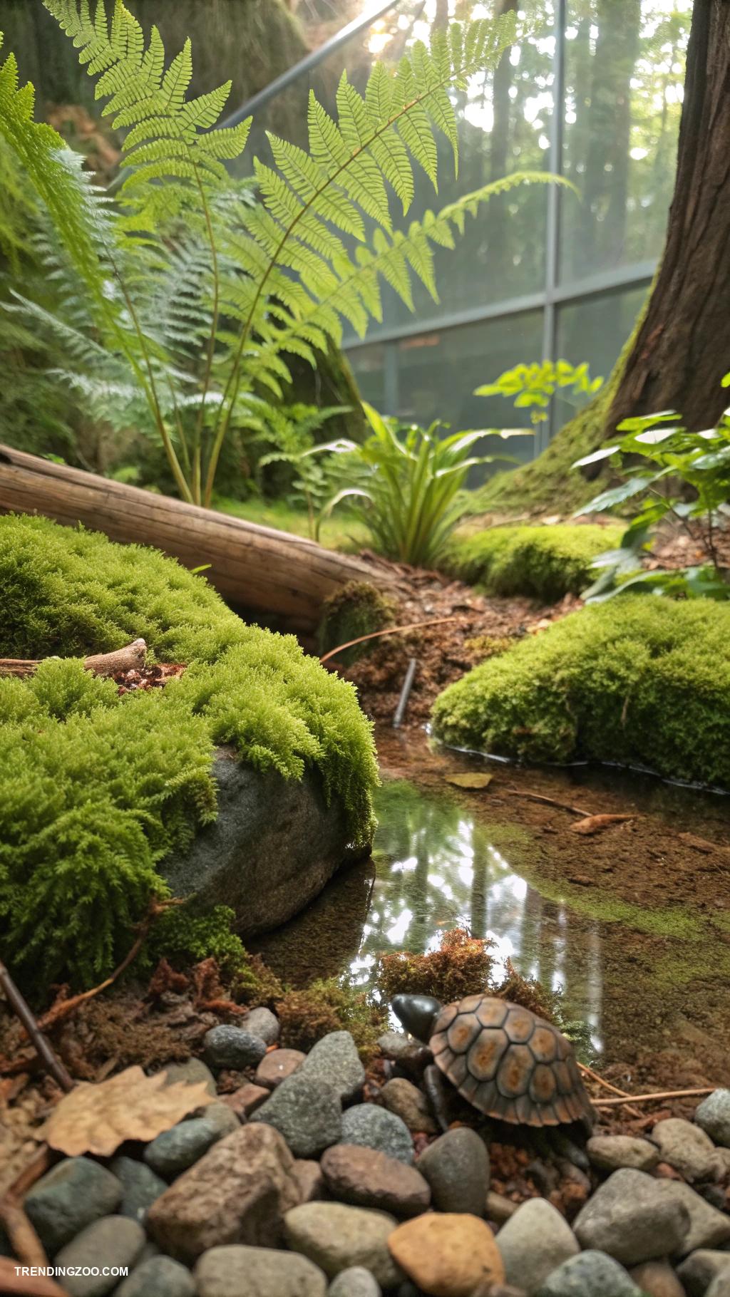 turtle terrarium ideas Woodland habitat with moss and twigs