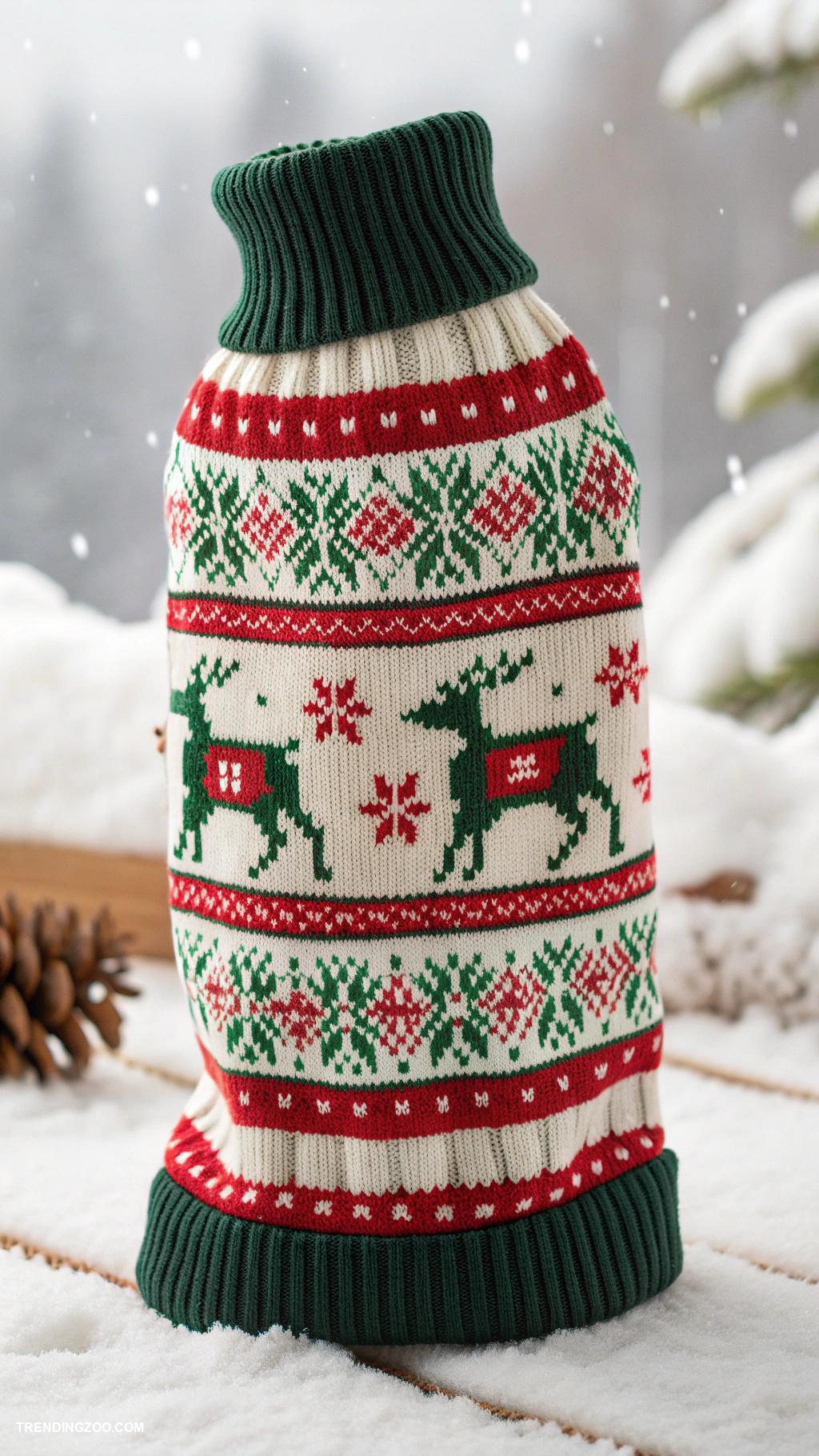 winter dog outfits Cozy knitted sweater with reindeer patterns