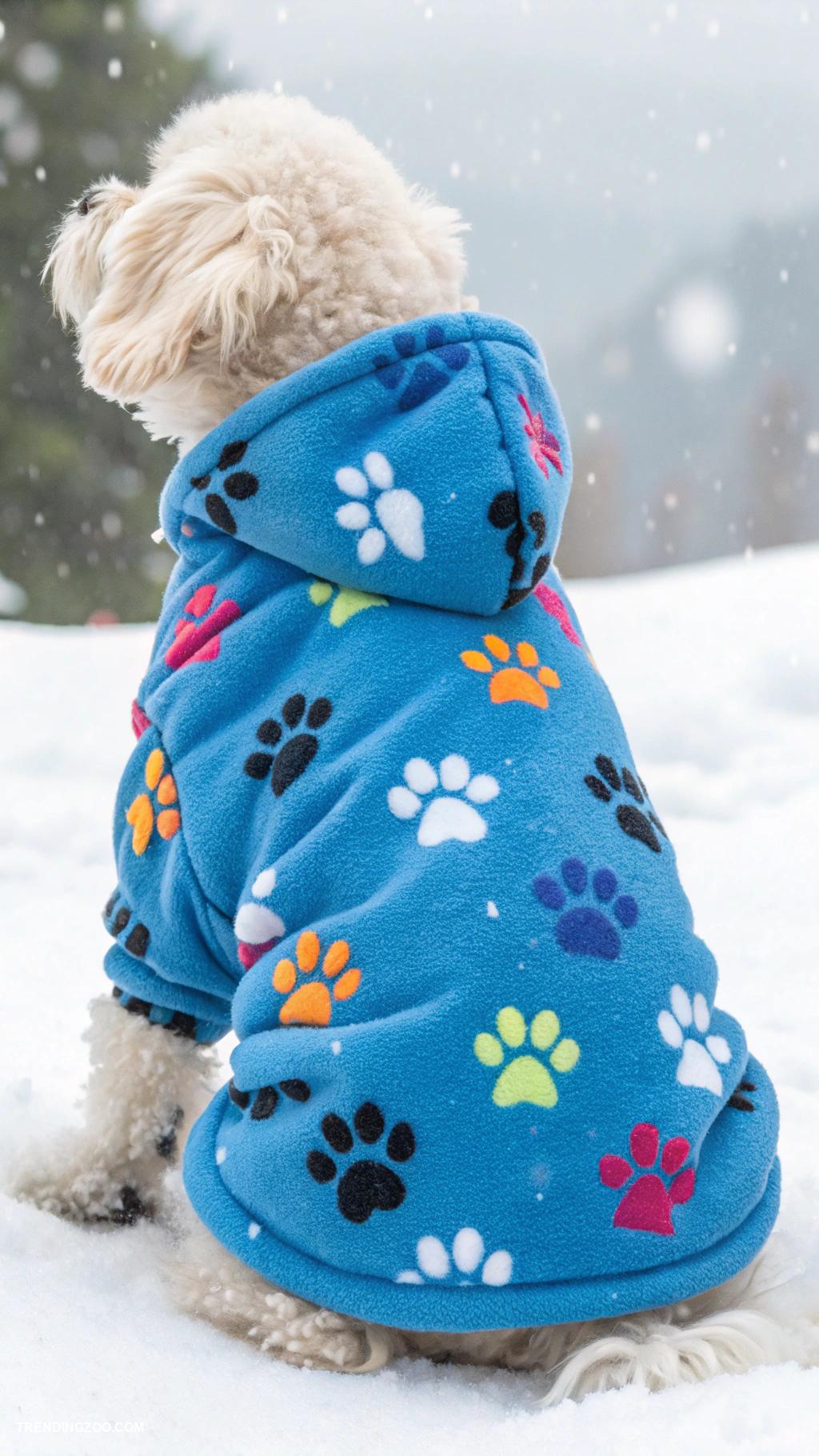 winter dog outfits Fleece lined hoodie with paw prints